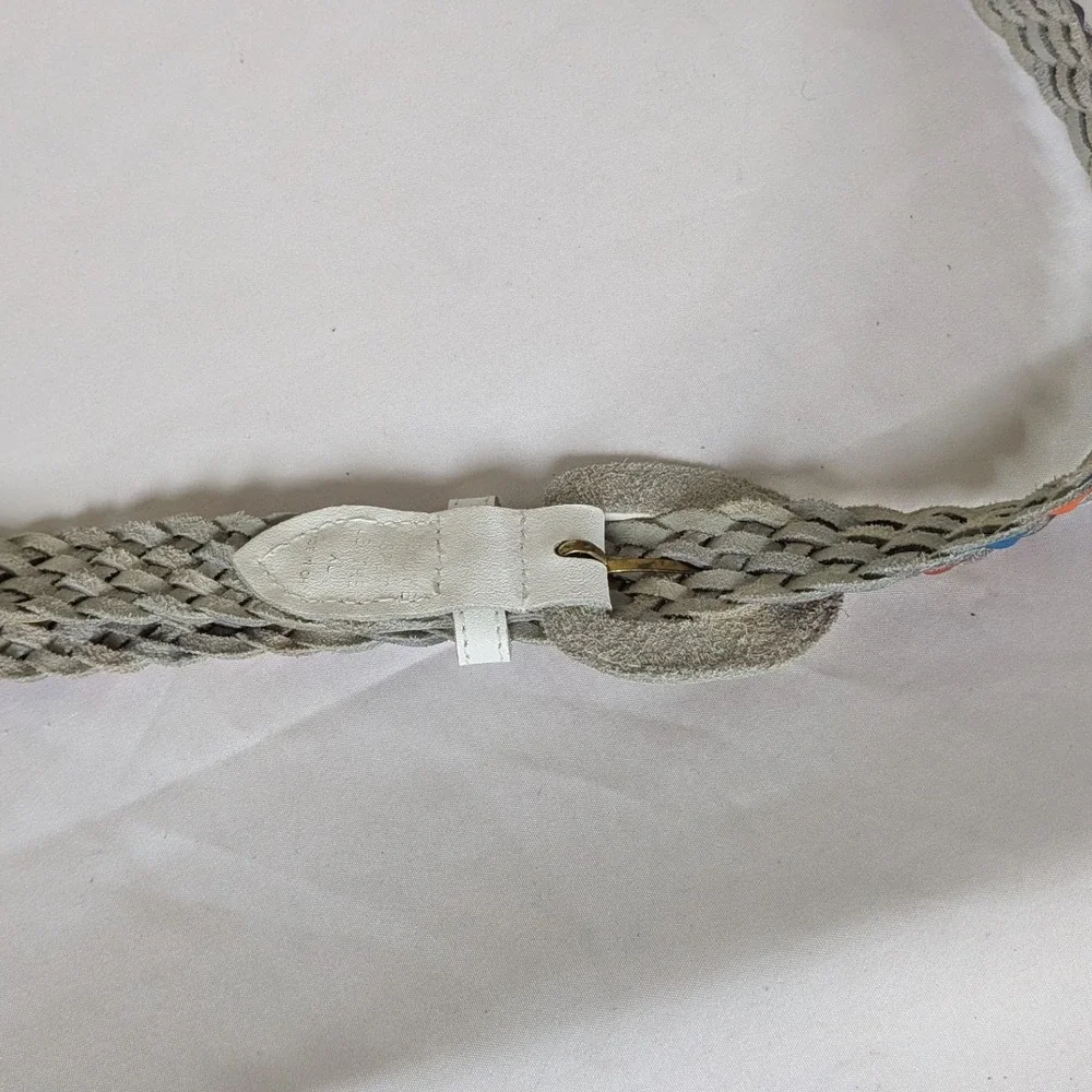 Vintage Multicolor Braided Leather‎ Belt with White Buckle – Size XL